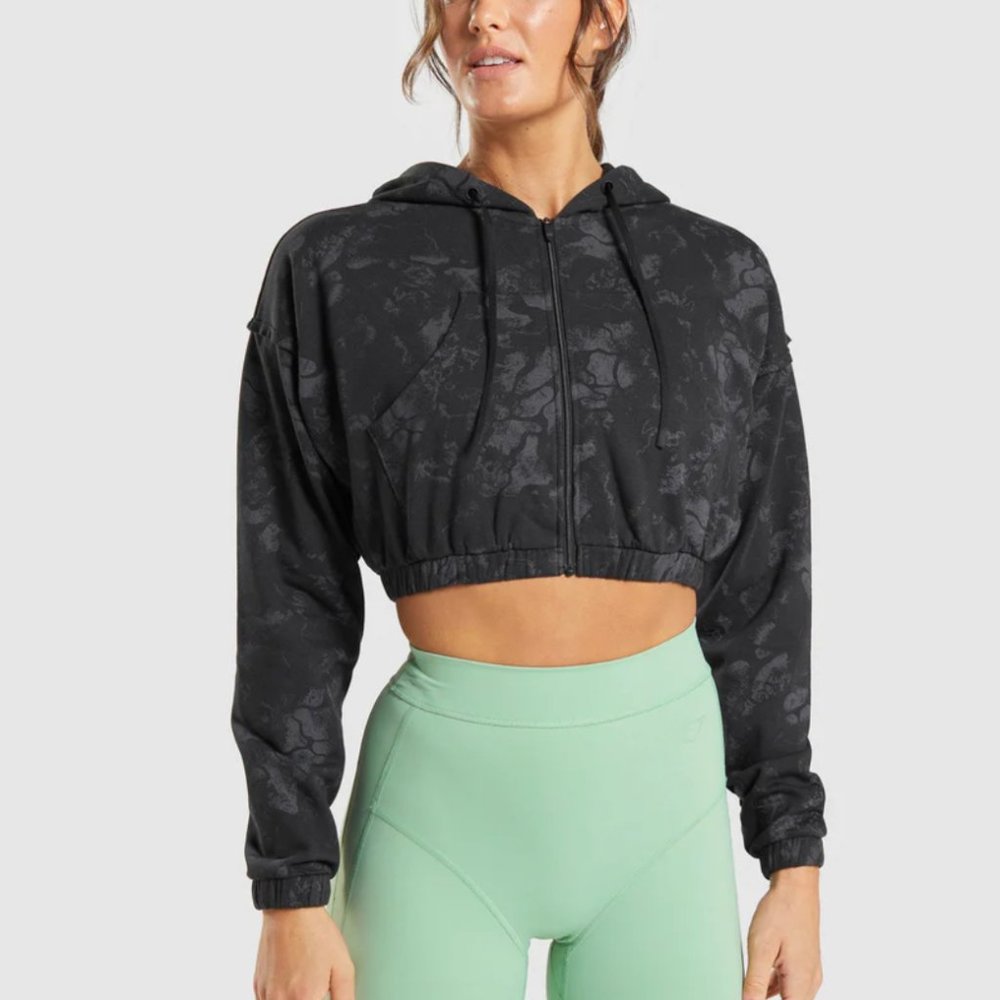GYM SHARK KATHRYN AND KENDRA FIT ZIP-UP CROPPED HOODIE